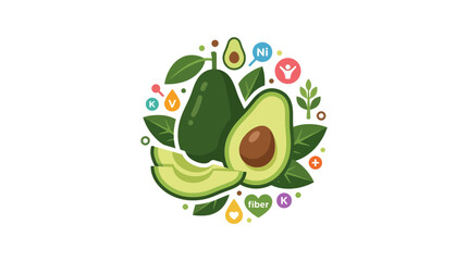 Fototapeta premium Fresh Avocado Fruit with Slices and Leaves.