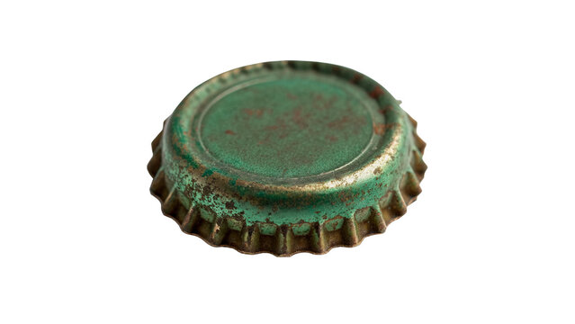 Vintage rusty green metallic bottle cap top view isolated on transparent background