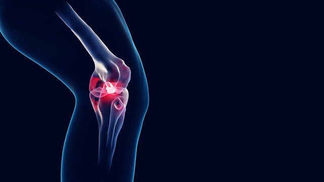 Knee Joint Pain Concept. Leg Trauma, Arthritis, Joint Inflammation, Mobility Disorder, Discomfort and Medical Healthcare Concept. 4K 3D Video Animation