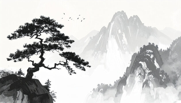 Japanese Ink Mountain Landscape Generative AI