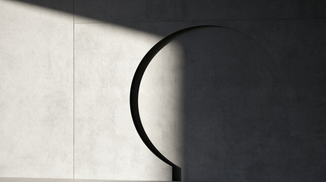 Minimalist Concrete Wall with Geometric Circular Shadow and Light