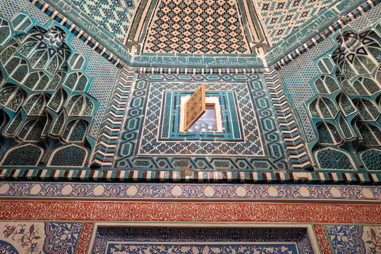 Interior Mihrab Mosaic Tiles Carved Window Shah-i-Zinda Samarkand

