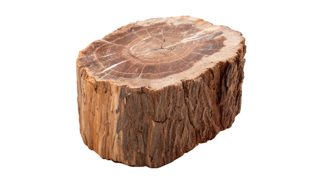 Textured rough petrified wood stone log section isolated on transparent background