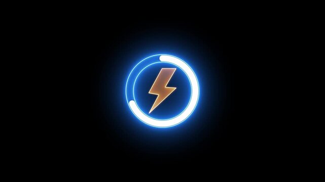 Neon lightning bolt loading circle animation with glowing blue progress indicator