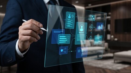 Obraz premium Futuristic Digital Human Resource Management Dashboard Interface For Corporate Business Organization