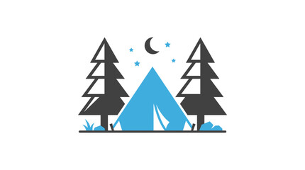 Fototapeta premium Camping Tent Forest Night Vector Illustration