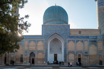 Gur-e-Amir Mausoleum Exterior Facade Blue Dome Tiled Iwan   © Lihui