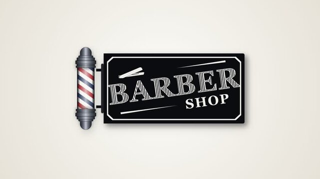 Classic Barber Shop Signage with Rotating Pole Animation on Light Background