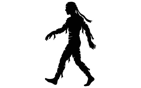 Funny zombie girl silhouette vector illustration. Halloween walking dead monster outline. Scary female creature character concept design isolated on White Background halloween vector eps
