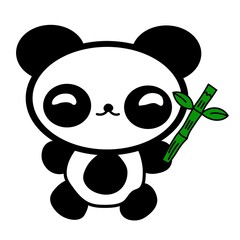 Cute kawaii panda illustration holding a green bamboo stalk. © Isti
