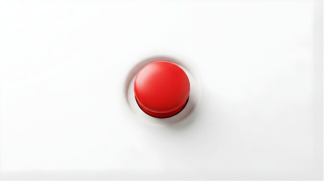 Single red button on a white surface for industrial control concept