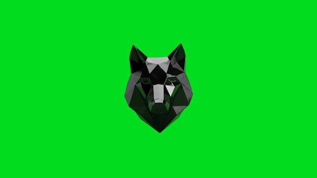 Minimalist geometric black wolf head isolated on a solid green background