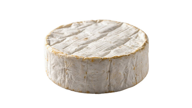 Whole round wheel of gourmet white brie cheese isolated on transparent background