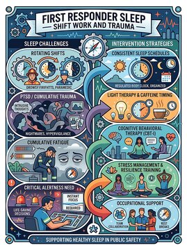 Infographic about first responder sleep and trauma management strategies