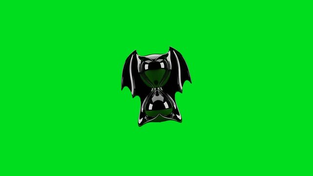 Black hourglass with bat wings isolated against a vibrant green background