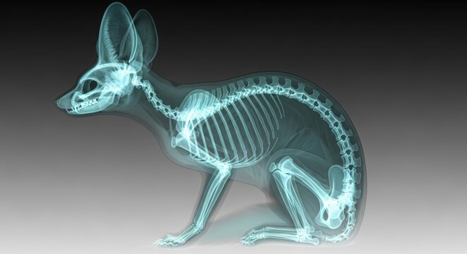 X-ray Image of a Fennec Fox Showing Skeletal Structure and Anatomy