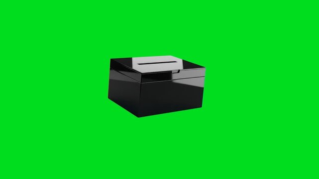 A sleek black ballot box isolated against a vibrant green screen background