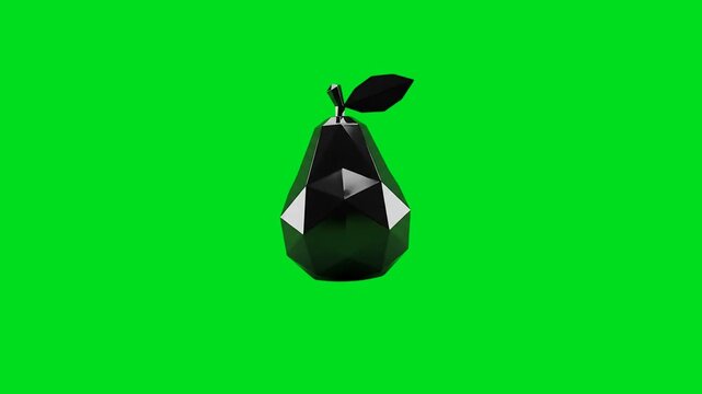 A sleek black geometric pear sculpture isolated against a vibrant green background