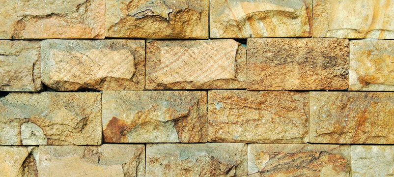 Modern natural sandstone cladding block wall texture