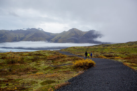 Beautiful aerial view of the nature in Skaftafell Glacier national park on a gorgeous autumn day in Iceland