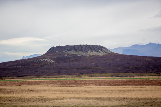 Scenic landscape view of Icelandic road and beautiful areal view of the nature autumntime, Iceland