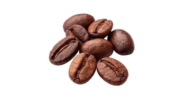 Group of natural roasted brown aromatic coffee beans isolated on transparent background