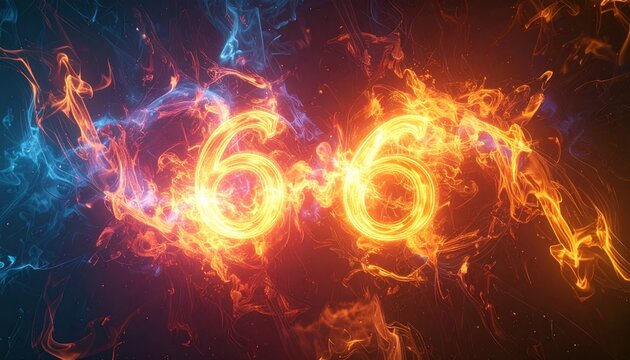 Fiery 666 Number Illustration with Blue and Orange Flames.