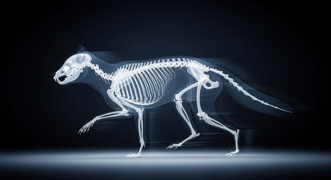 Transparent X-ray Image of a Running Dog Skeleton in Motion