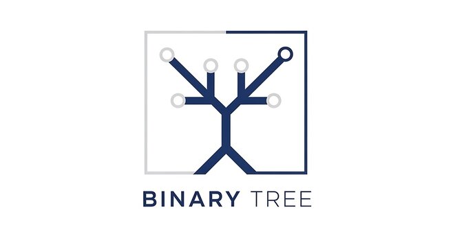 Minimalist logo features a binary tree diagram with clean typography reading 'Binary.