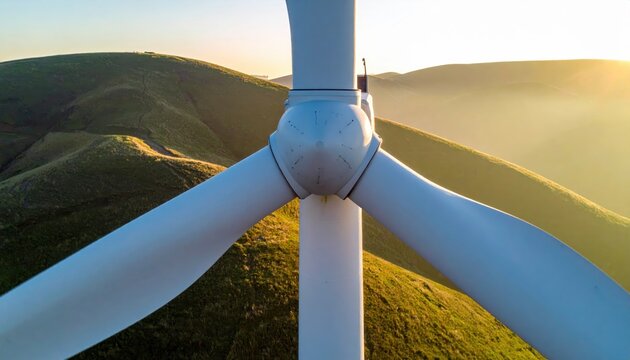 Wind Turbine on Hilltop at Sunrise with Scenic Landscape Background
