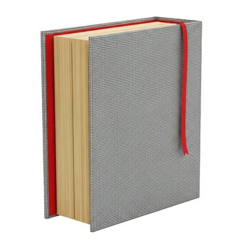 Textured grey book with red ribbon isolated on transparent background