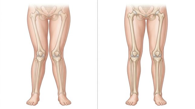 Comparison of bowed legs and straight legs anatomical illustration