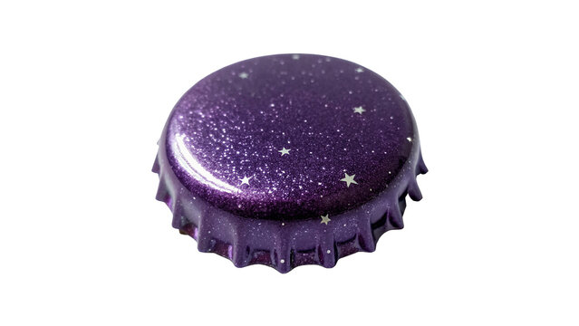 Metallic purple crown bottle cap top view isolated on transparent background