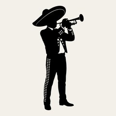 Mariachi Musician Playing Trumpet Silhouette Vector © Arif