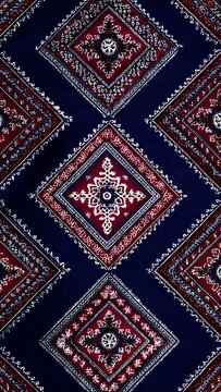  Traditional Pakistani ajrak pattern navy blue maroon and white geometric block print texture ai generated image 