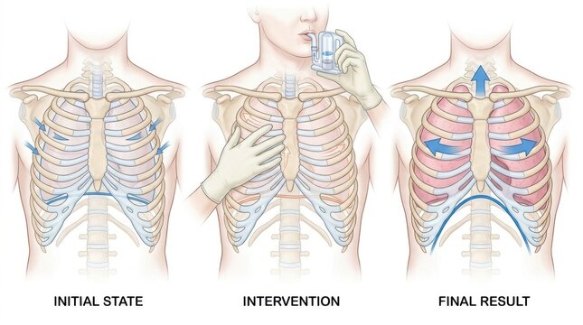 Illustration showing the mechanics of breathing and lung expansion exercises