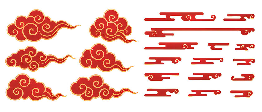 Set of traditional chinese red and gold clouds with decorative swirls for lunar new year festivals asian cultural events and oriental pattern backgrounds.