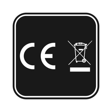 CE mark with crossed out bin WEEE recycling symbol icon black square