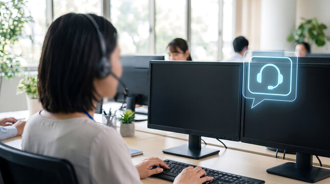 Customer service representative working at call center