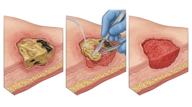 Surgical debridement of necrotic tissue from a wound bed