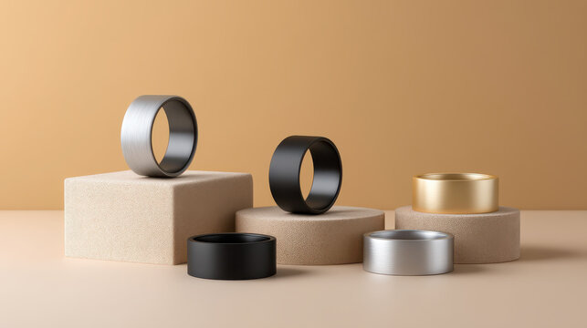 Smart wearable rings in black silver and gold colors showcase modern health tech design with sleek minimal style for everyday use