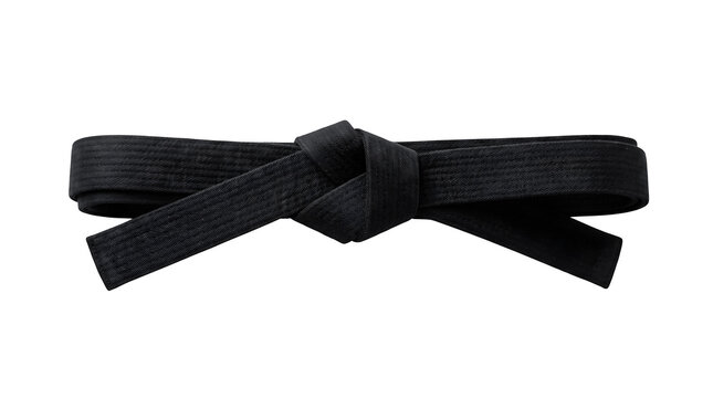 Traditional karate black belt tied in a secure knot symbolizing mastery and martial arts expertise displayed on transparent background