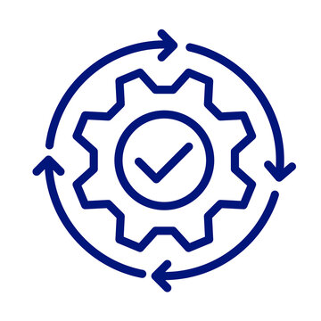 Blue Gear Process Checkmark Icon With Circular Arrows Workflow Automation Transparent Background