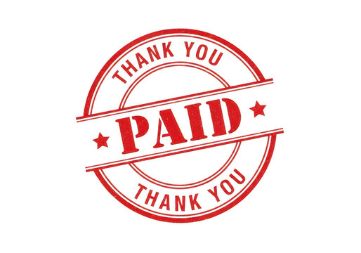A red paid stamp with thank you text isolated on transparent background , png