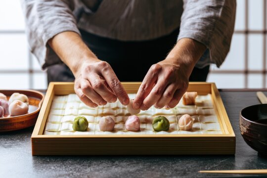Artisan Making Japanese Wagashi in Traditional Kitchen