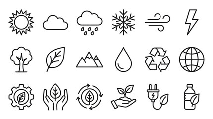 Naklejka premium Ecology and weather environment line icons.
