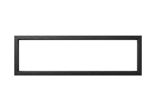 Minimalist black panoramic picture frame, horizontal rectangular wood border on white background, modern gallery wall mockup