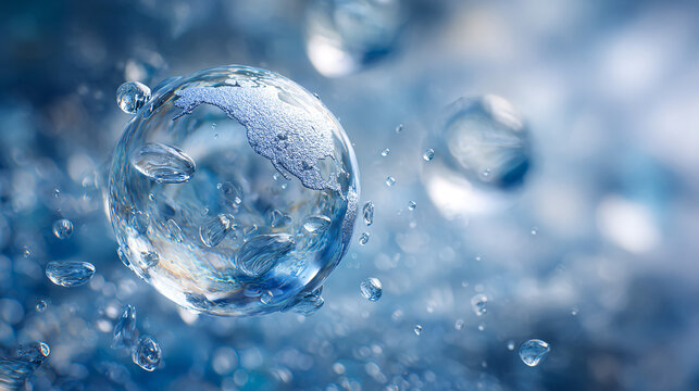 Close-up of a Fresh Water Bubble with Splash and Reflection in Motion
