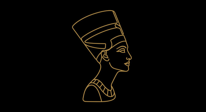 Queen Nefertiti Bust Gold Line Art Portrait Icon Vector Illustration