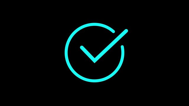 Animated neon cyan checkmark loop for ui ux and success notification tick confirm verified